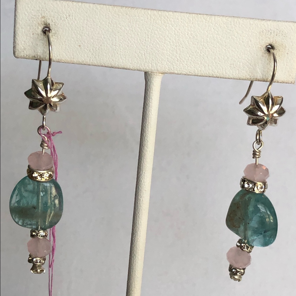 Very Rare Neon Apatite Pink Chalcedony With Crystal In Sterling Earrings 44$